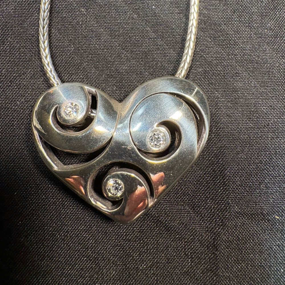 Brighton, puffy heart, Swarovski, crystal silver necklace, reversible, 18 inch